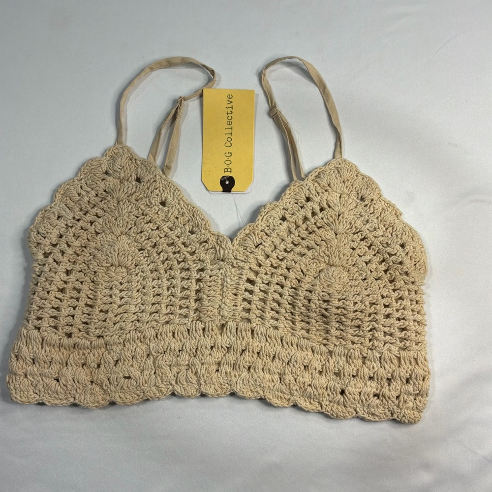 Crochet Bralette Crop Top - Cream